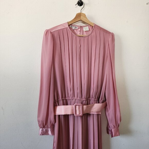 Womens 80s Pink Belted Secretary Formal Modest Dress Size 12 by In The Mood - Picture 2 of 6